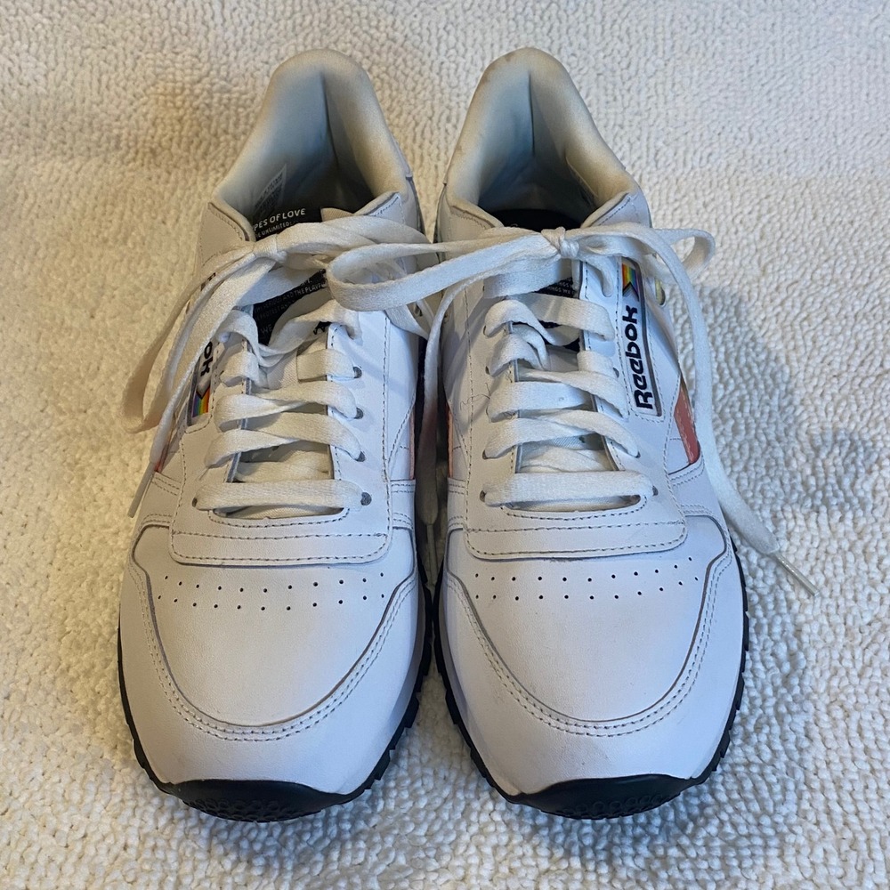 Reebok Classic Leather Pride Rainbow Sneakers Women's White Athletic Shoes 6.5 - Picture 3 of 11